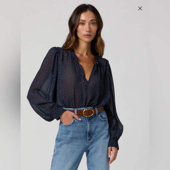 PAIGE Bibiana Blouse in Navy Multi - Picture 1 of 6
